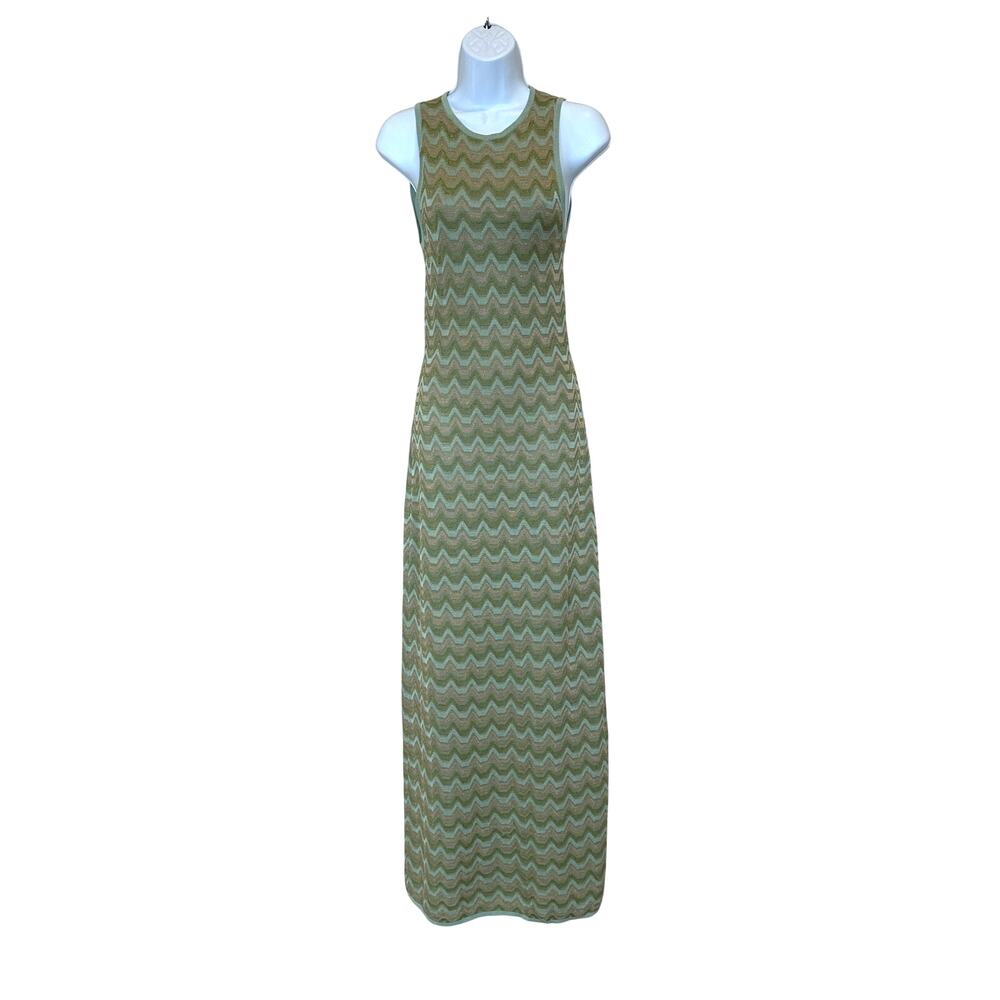 Devon Windsor Green Zigzag Knit Maxi Dress SMALL Tank Vacation Designer $345 - Picture 9 of 14